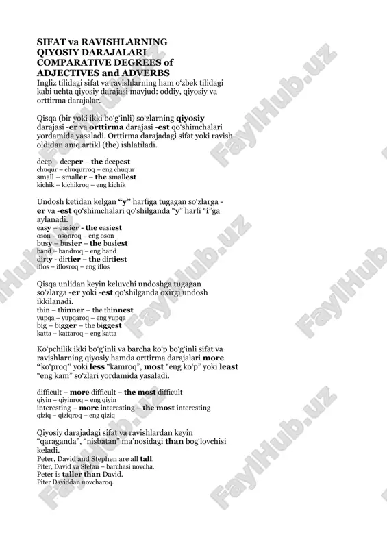 sifat va ravishlarning qiyosiy darajalari — DOCX