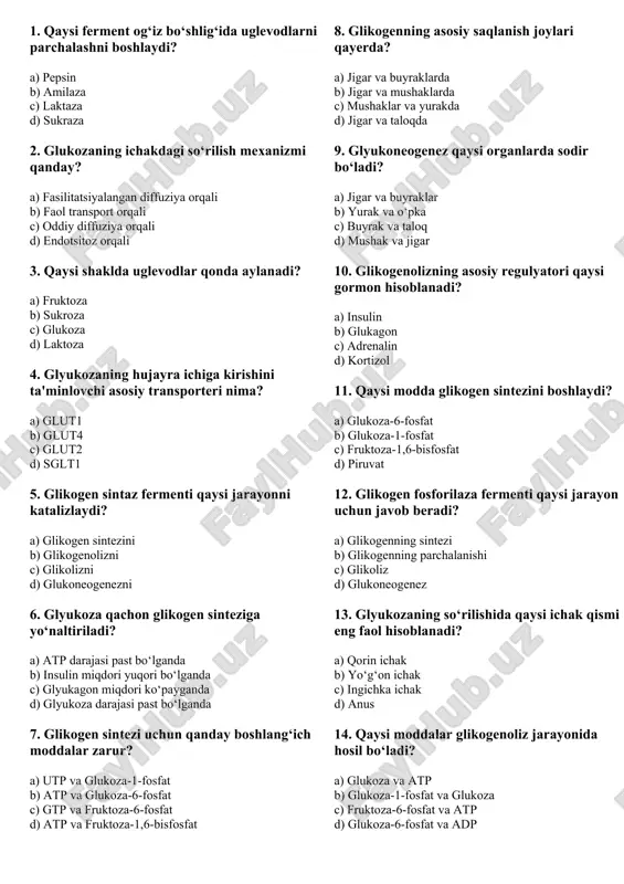 uglevodlar va glikometabolizm — DOCX