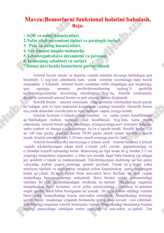 bemorlarni funksional holatini baholash — DOCX
