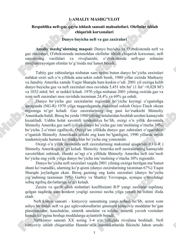respublika neft-gaz qayta ishlash sanoati mahsulotlari — DOCX