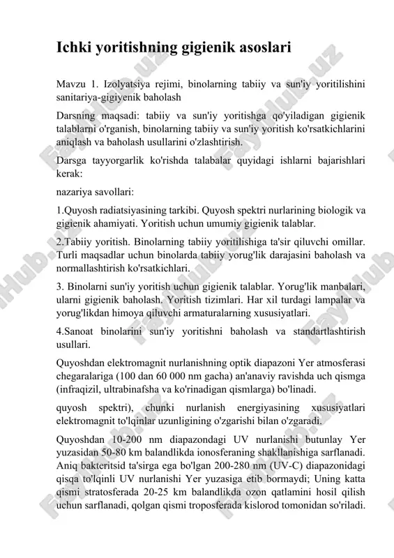 ichki yoritishning gigienik asoslari — DOCX