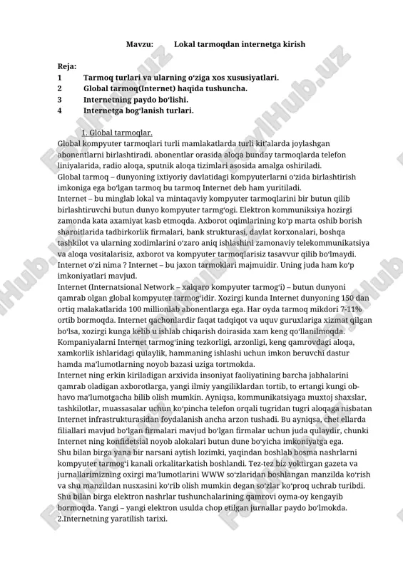 lokal tarmoqdan internetga kirish — DOCX