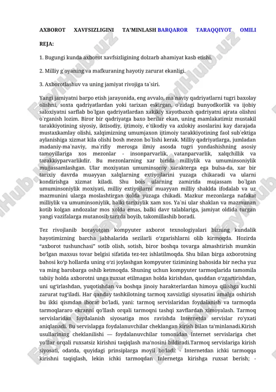 axborot xavfsizligini ta'minlash — DOCX
