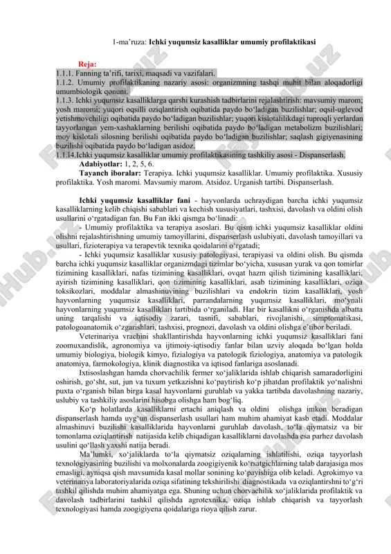 ichki yuqumsiz kasalliklar umumiy profilaktikasi — DOCX