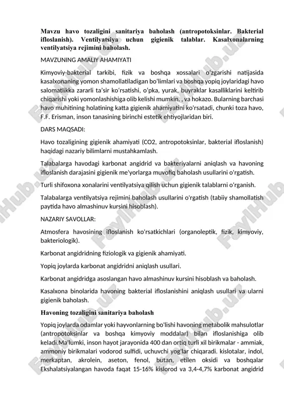 havo tozaligini sanitariya baholash — DOCX