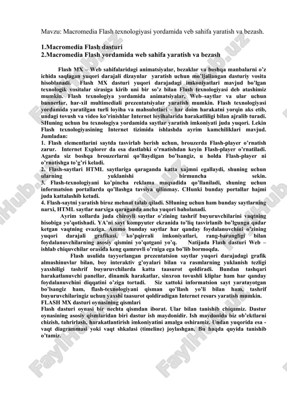 macromedia flash texnologiyasi — DOCX