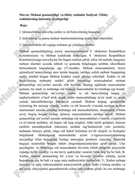 mehnat qonunchiligi va tibbiy xodimlar faoliyati — DOCX