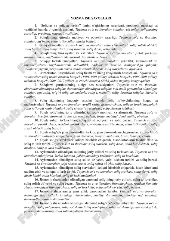 soliqlar va soliqqa tortish fanlari — DOCX