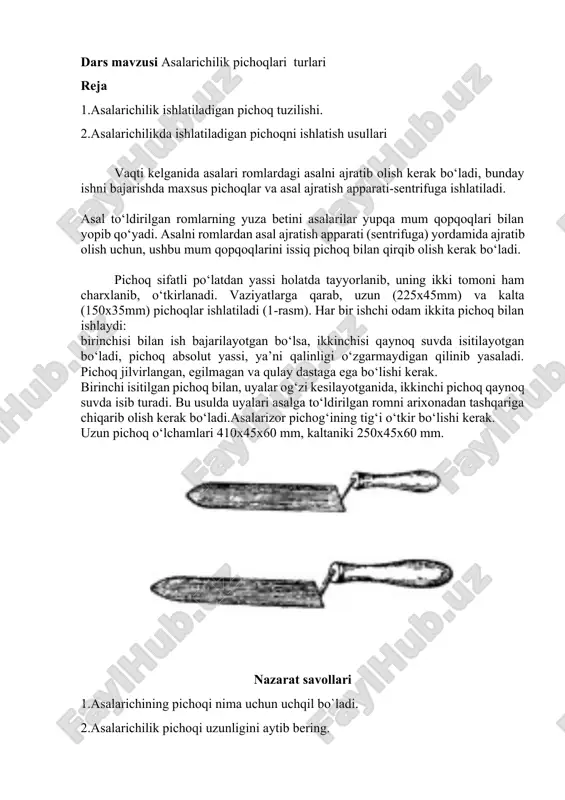 asalarichilik pichoqlari turlari — DOCX