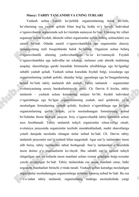tabiiy tanlanish va uning turlari — DOCX