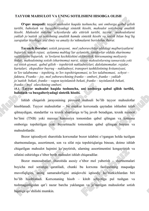 tayyor mahsulot va uning sotilishini hisobga olish — DOCX