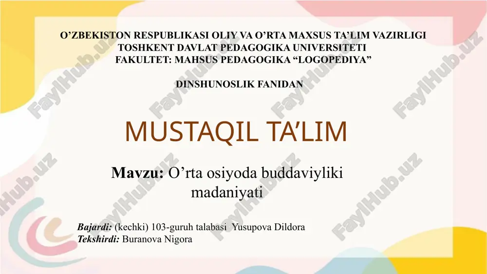 o’rtaosiyodabuddaviylikimadaniyati — PPTX