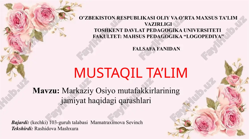 markaziy osiyomutafakkirlarining jamiyathaqidagi qarashlari — PPTX