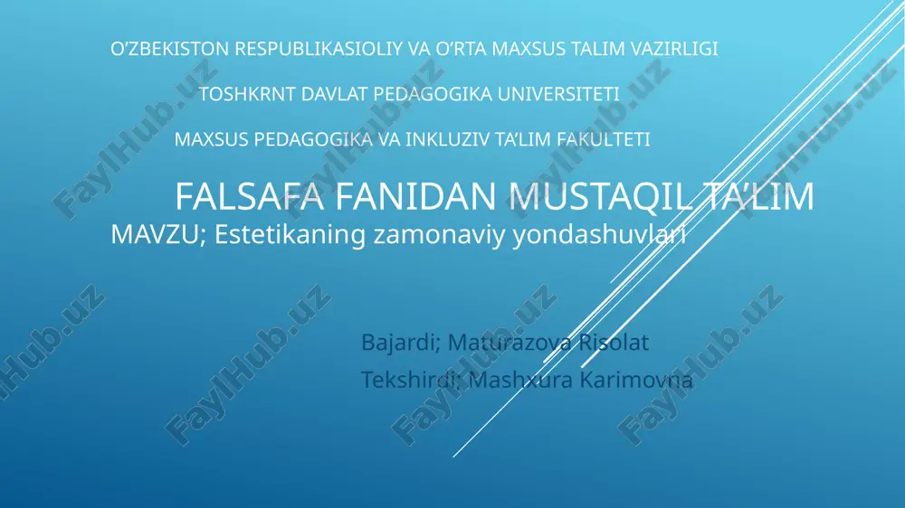 estetikaning zamonaviy yondashuvlari — PPTX