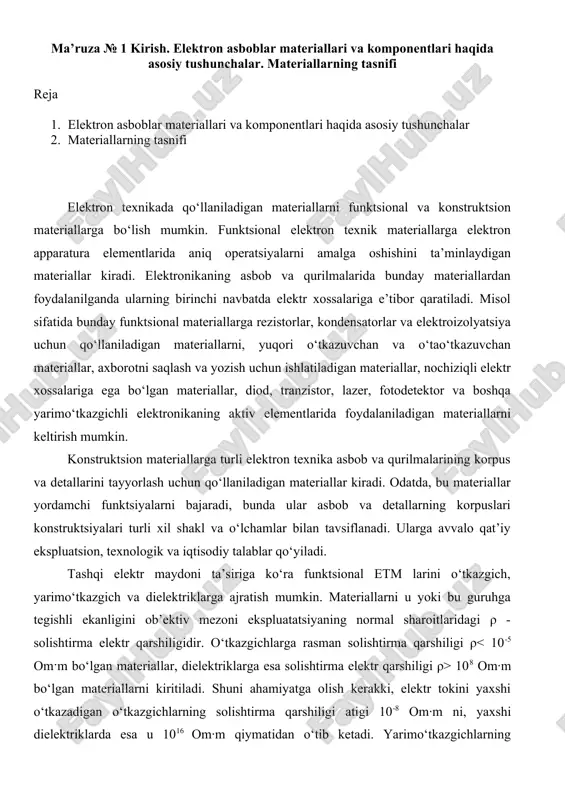 elektron asboblar materiallari va komponentlari — DOCX