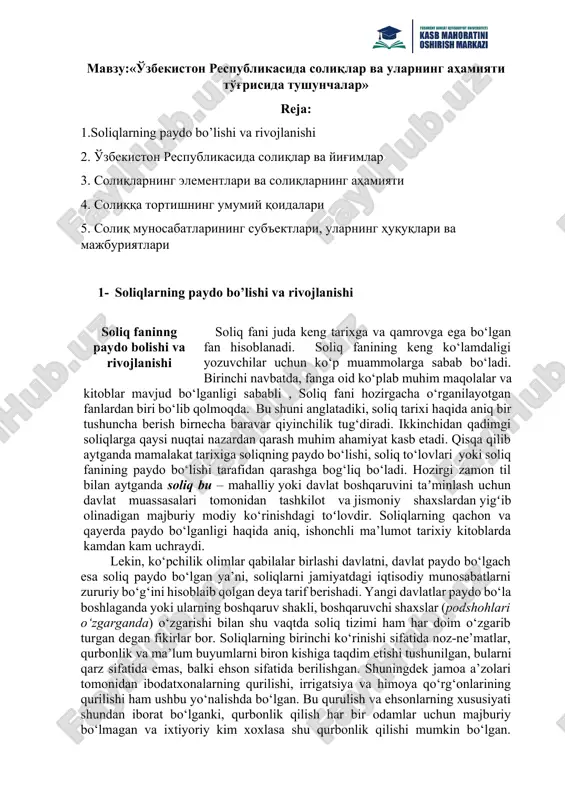 soliqlarning paydo bo’lishi va rivojlanishi — DOCX