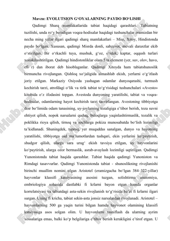 evolutsion g‘oyalarning paydo bo‘lishi — DOCX