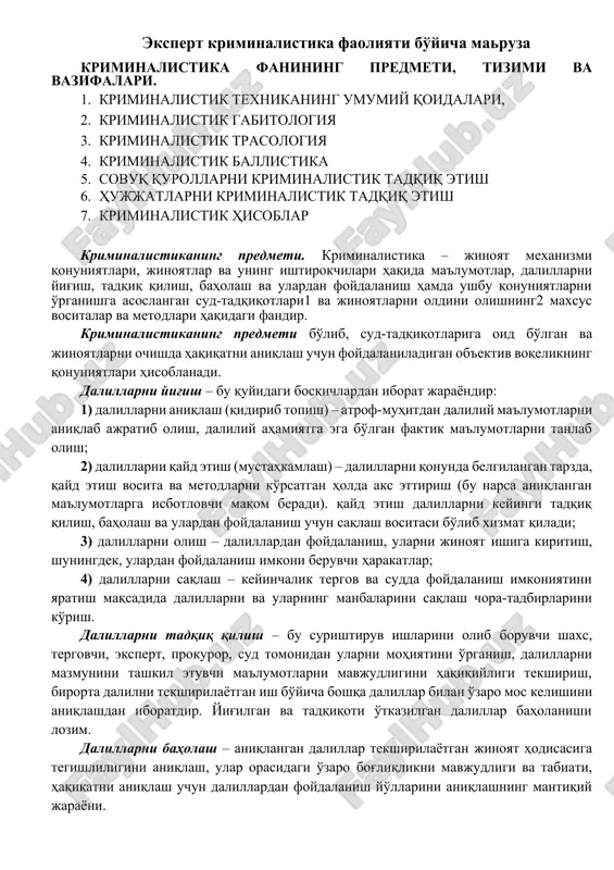 ekspert kriminalistika faoliyati bo'yicha maruza — DOCX