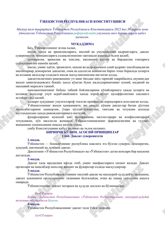 o'zbekiston respublikasi konstitutsiyasi — DOCX