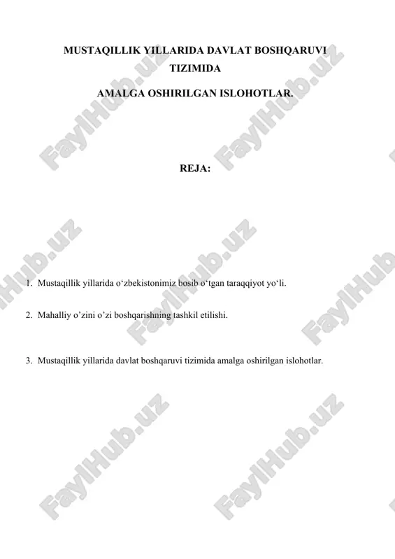mustaqillik yillarida o‘zbekistonimiz bosib o‘tgan taraqqiyot yo‘li — DOCX