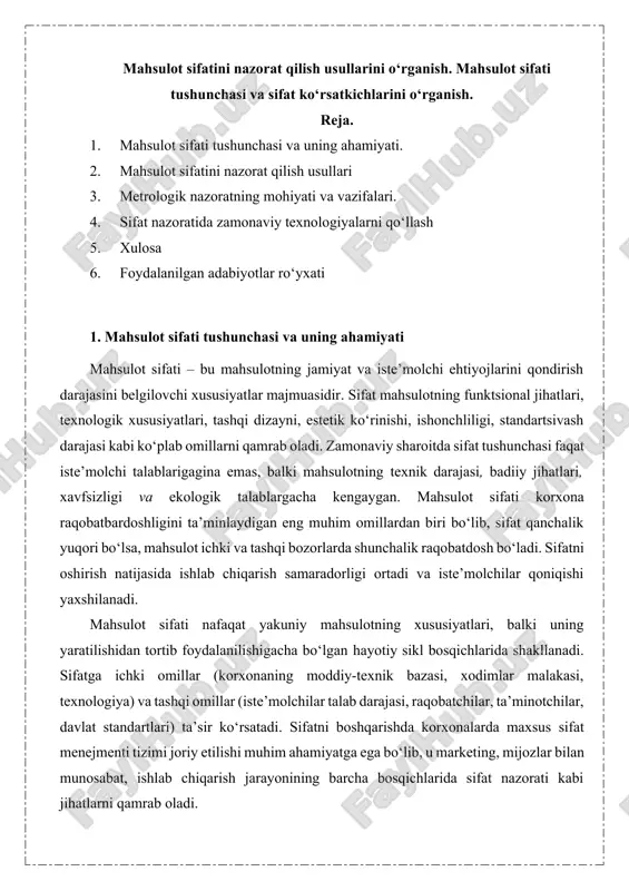 mahsulot sifati — DOCX