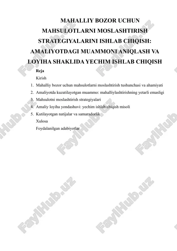 mahalli bozor uchun mahsulotlarni moslashtirish strategiyalari — DOCX