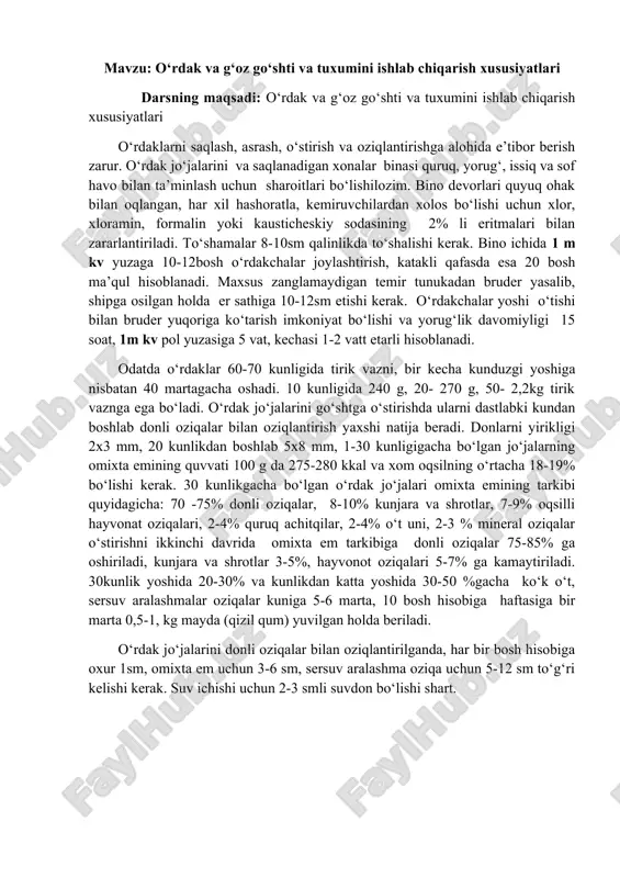 o‘rdak va g‘oz go‘shti va tuxumini ishlab chiqarish xususiyatlari — DOCX