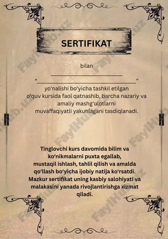 o‘quv kursi sertifikati — PPTX