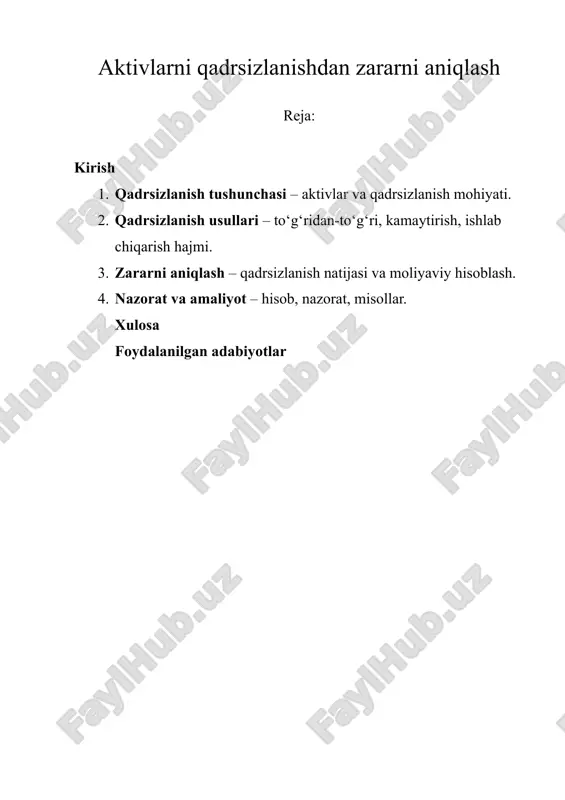 aktivlarni qadrsizlanishdan zararni aniqlash — DOCX