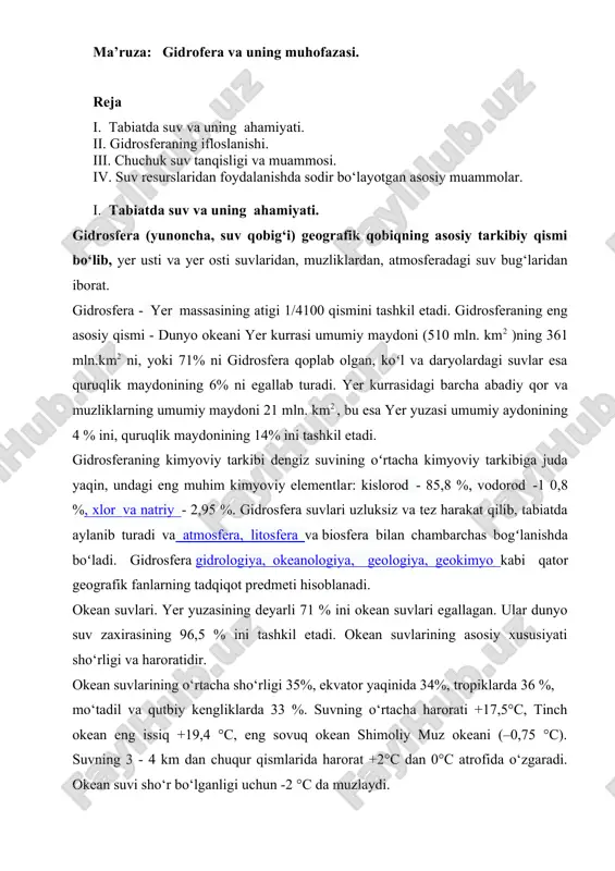 gidrofera va uning muhofazasi — DOCX