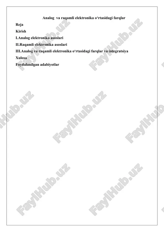 analog va raqamli elektronika oʻrtasidagi farqlar — DOCX
