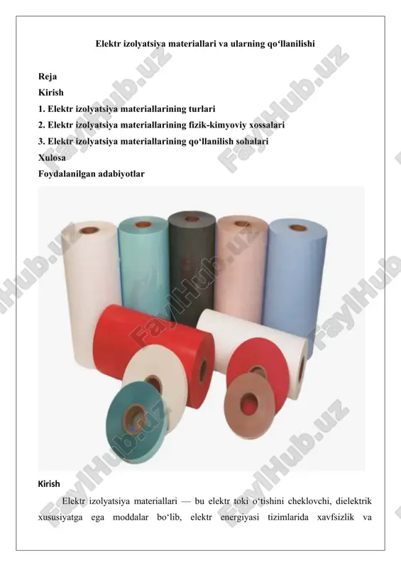 elektr izolyatsiya materiallari va ularning qoʻllanilishi — DOCX