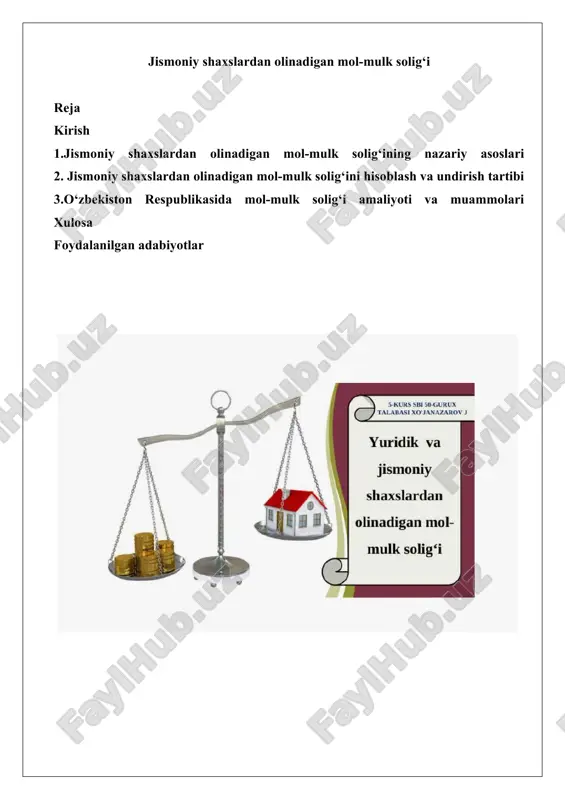 jismoniy shaxslardan olinadigan mol-mulk solig‘i — DOCX
