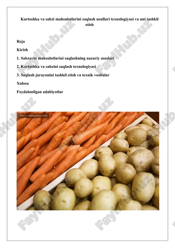 sabzavot mahsulotlarini saqlashning nazariy asoslari — DOCX