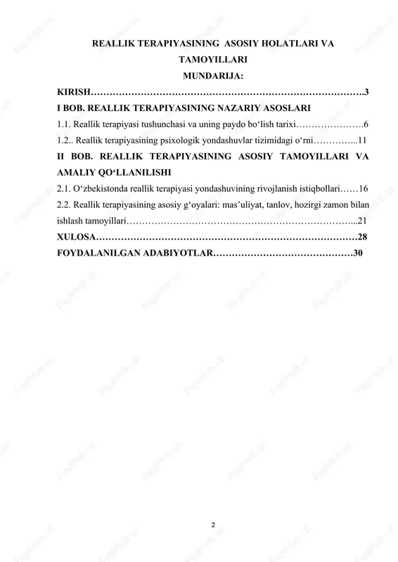 reallik terapiyasining asosiy holatlari va tamoyillari — DOCX