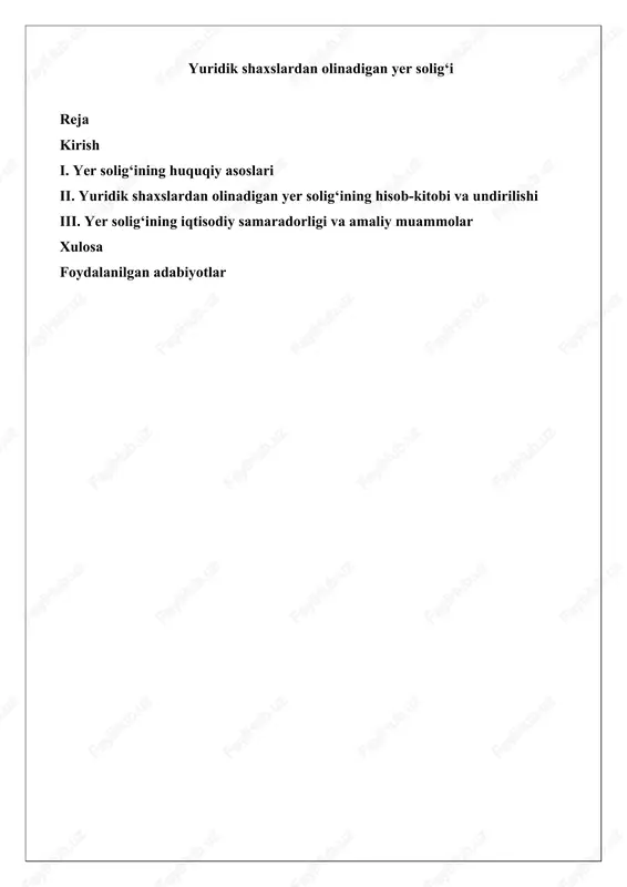 yer solig‘ining huquqiy asoslari — DOCX