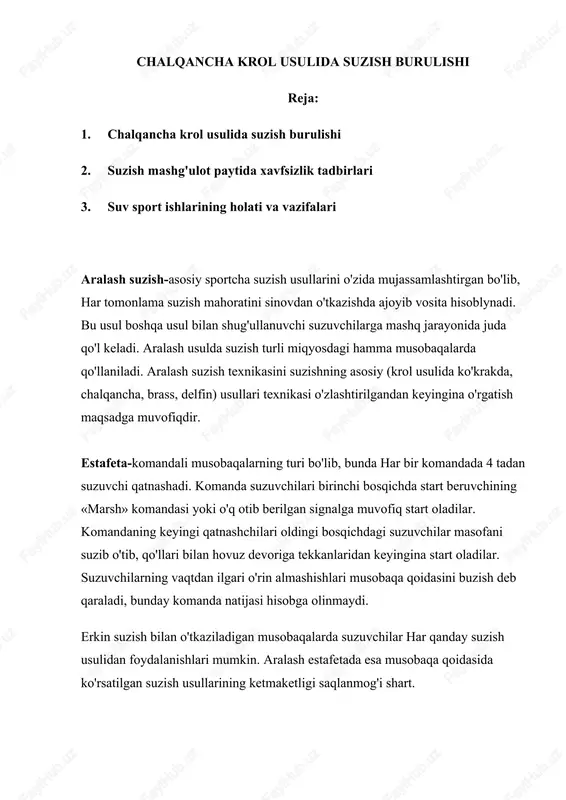 chalqancha krol usulida suzish burulishi — DOCX