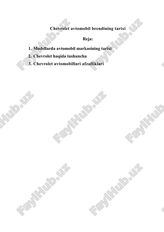 chevrolet avtomobil brendining tarixi — DOCX