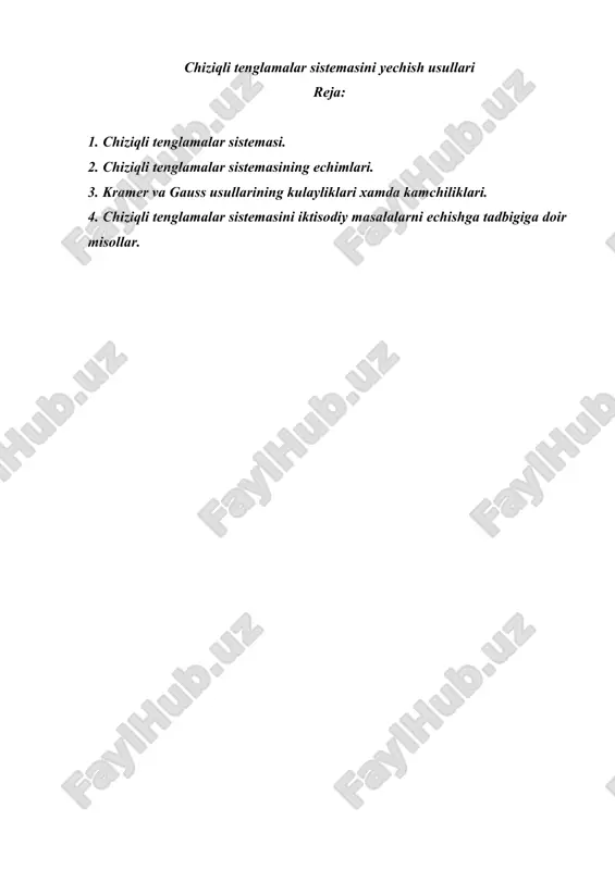 chiziqli tenglamalar sistemasini yechish usullari — DOC