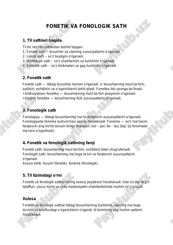 fonetik va fonologik sath — PDF
