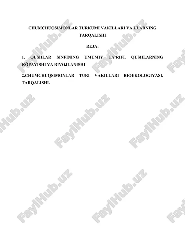 chumchuqsimonlar turkumi vakillari va ularning tarqalishi — DOCX