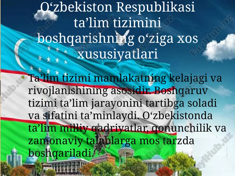 o‘zbekiston respublikasi ta’lim tizimini boshqarishning o‘ziga xos xususiyatlari — PPTX