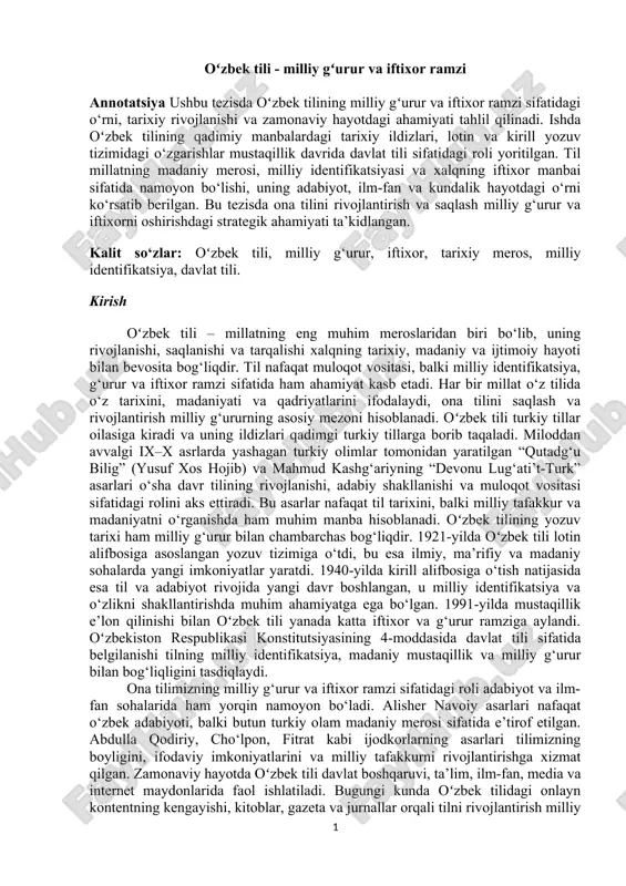 oʻzbek tili - milliy gʻurur va iftixor ramzi — DOCX