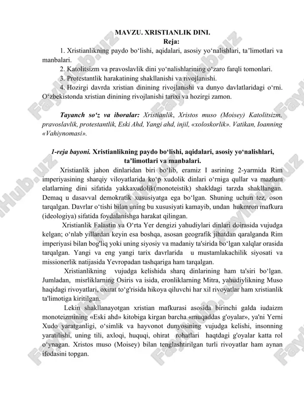 xristianlik dinining rivojlanishi va dunyo davlatlaridagi o‘rni — DOCX