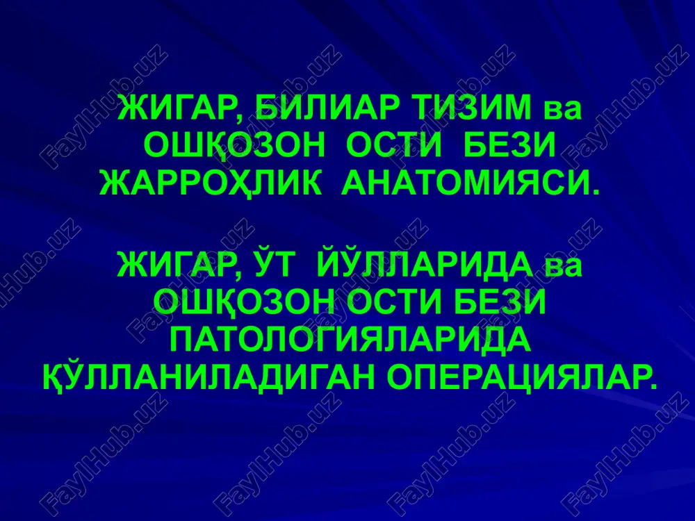 jigar, biliar tizim va oshqozon osti bezi jarrohlik anatomiyasi — PPTX