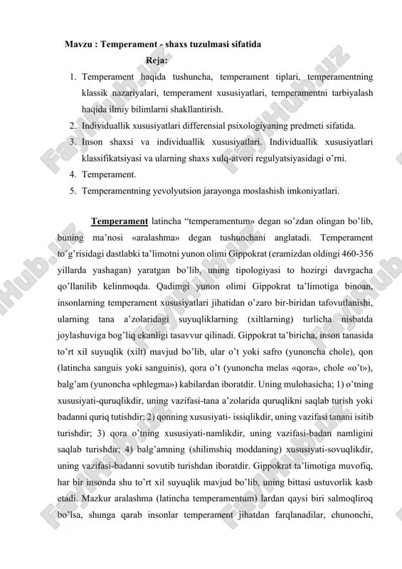 temperament - shaxs tuzulmasi sifatida — DOCX