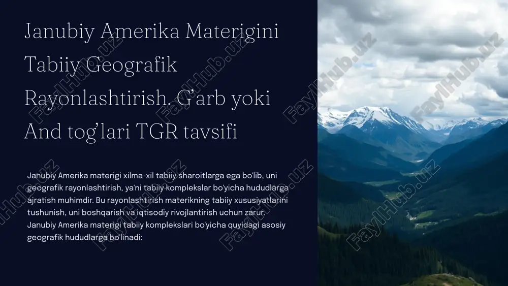 janubiy amerika materiginitabiiygeografikrayonlashtirish — PPTX