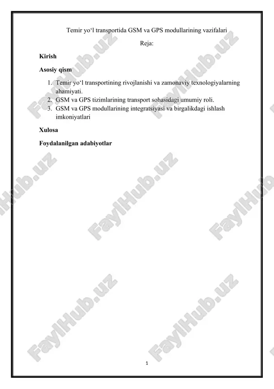 temir yo‘l transportida gsm va gps modullarining vazifalari — DOCX