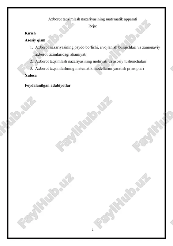 axborot taqsimlash nazariyasining matematik apparati — DOCX