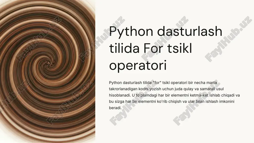 python dasturlash tilida for tsikl operatori — PPTX